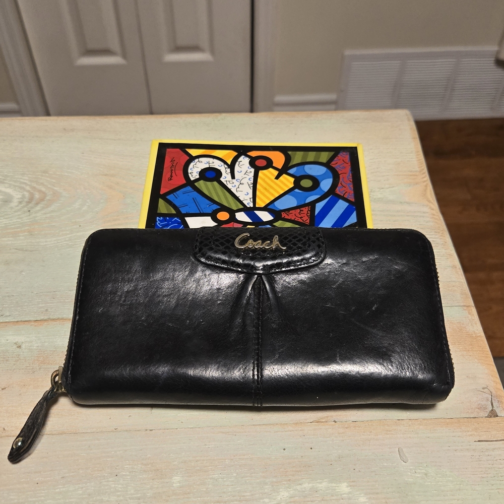 Coach Black Leather Zip-Around Wallet